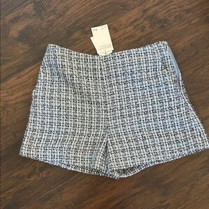 H&M Blue and White High Waist Tweed Shorts
